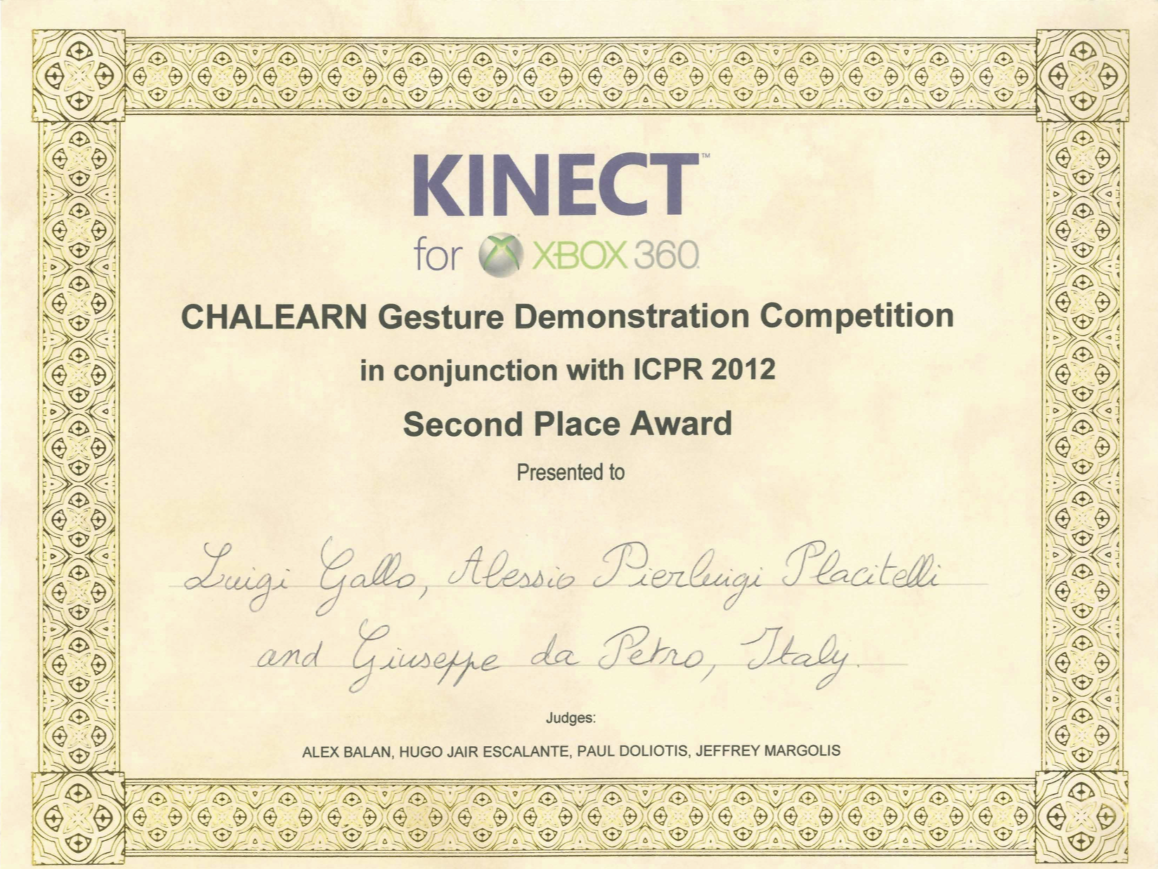 ChaLearn Award ICPR2012 (2)