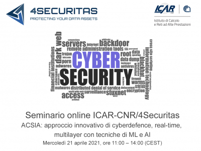 ICAR-CNR / 4Securitas Webinar  ACSIA: Innovative Cyber Defense Approach, Real-time, Multilayer With ML And AI Techniques